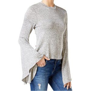Bar III Bell Sleeved Melange Pullover Top Natural Heather Medium Cream Gray Knit